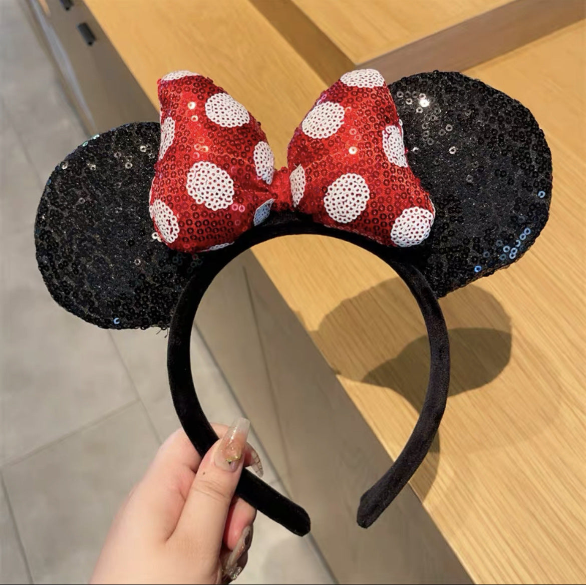 Fascia per capelli per bambini di Topolino dei cartoni animati con fiocco e glitter, fascia in tessuto a forma geometrica per feste e vacanze
