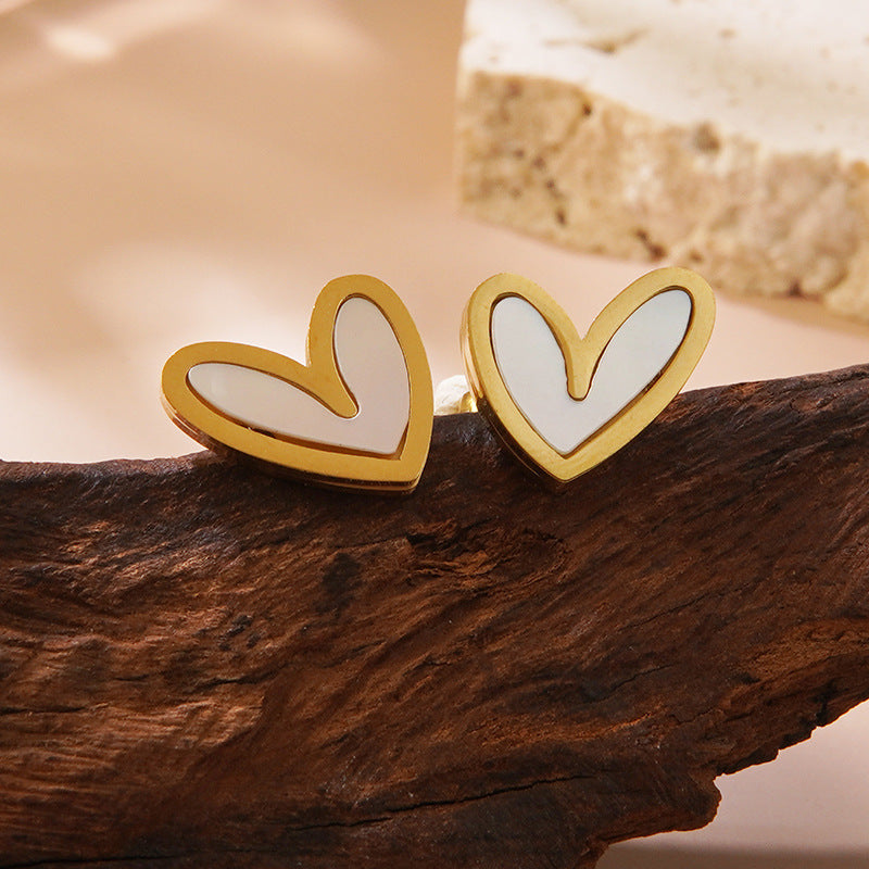 Elegant Minimalist Heart Shaped Plated Stainless Steel Stud Earrings for Women