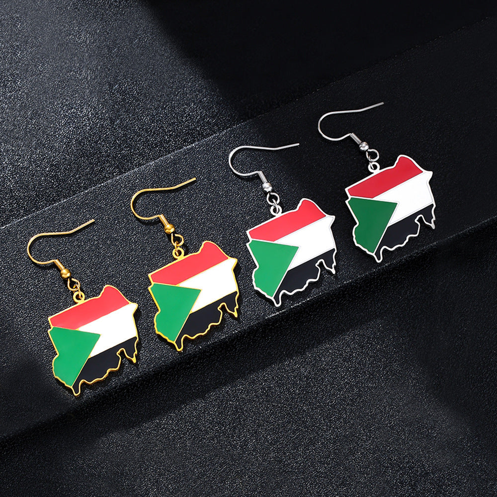 Orecchini Pendenti in Stile Etnico con Geometria, Smalto e Acciaio al Titanio, Finitura Placcata, design Sudan