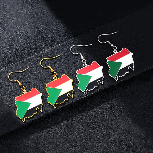 Pendientes colgantes de esmalte de acero de titanio geométricos de estilo étnico de Sudán con acabado chapado