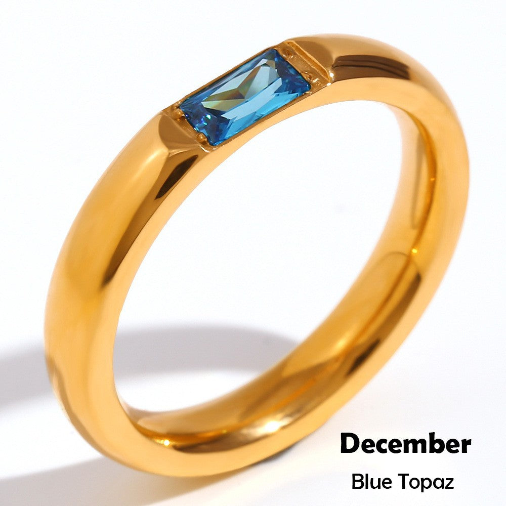 Vintage-Style Geometric Titanium Steel Ring Set for Women with 18K Gold Plating and Enamel Finish