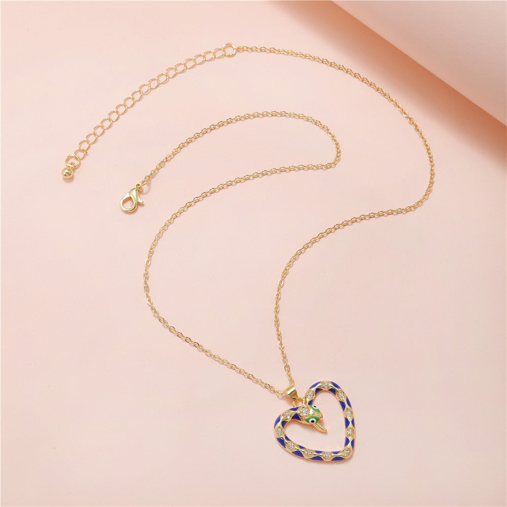 Luxury Elegant Snake Geometric Brass Drip Oil Cubic Zirconia Pendant Necklace Cable Chain for Women