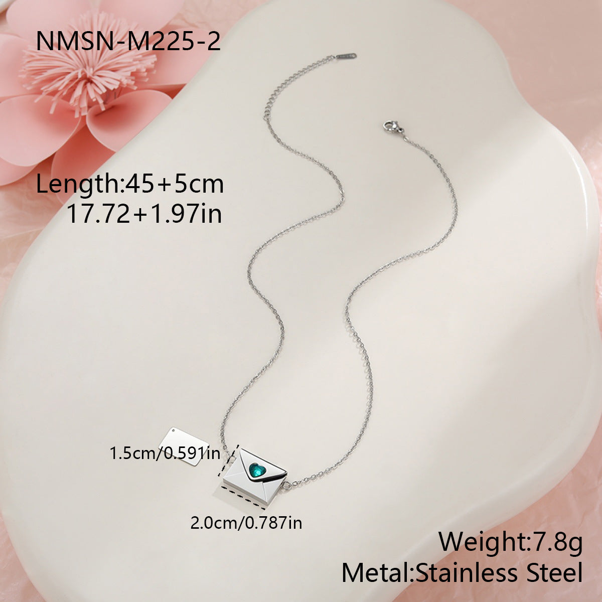 Elegante collana da donna in acciaio inossidabile placcato oro 18 carati con ciondolo a forma di busta a cuore fai da te