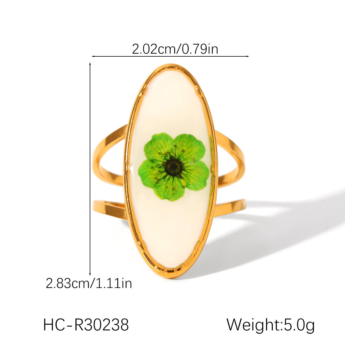Ins Style 18K Gold Plated Stainless Steel Four Leaf Clover Daisy Flower Ring for Women