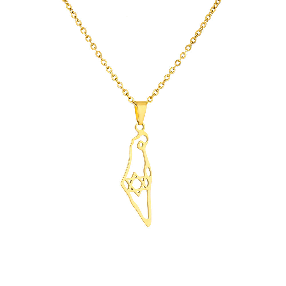 Collar con colgante étnico geométrico hueco de acero de titanio con acabado chapado y cadena tipo O para unisex
