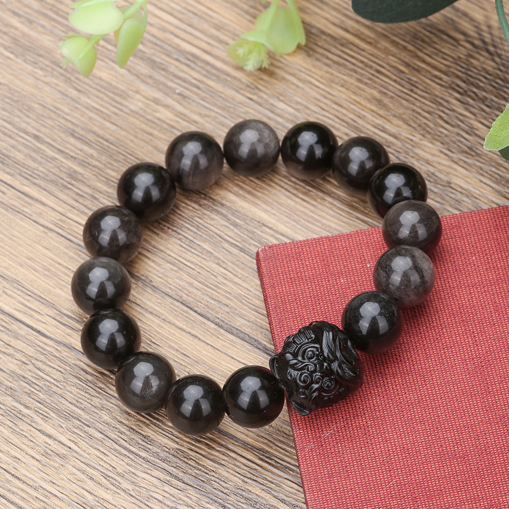 Minimalist Geometric Round Obsidian Tiger Eye Handmade Beaded Bracelet Unisex