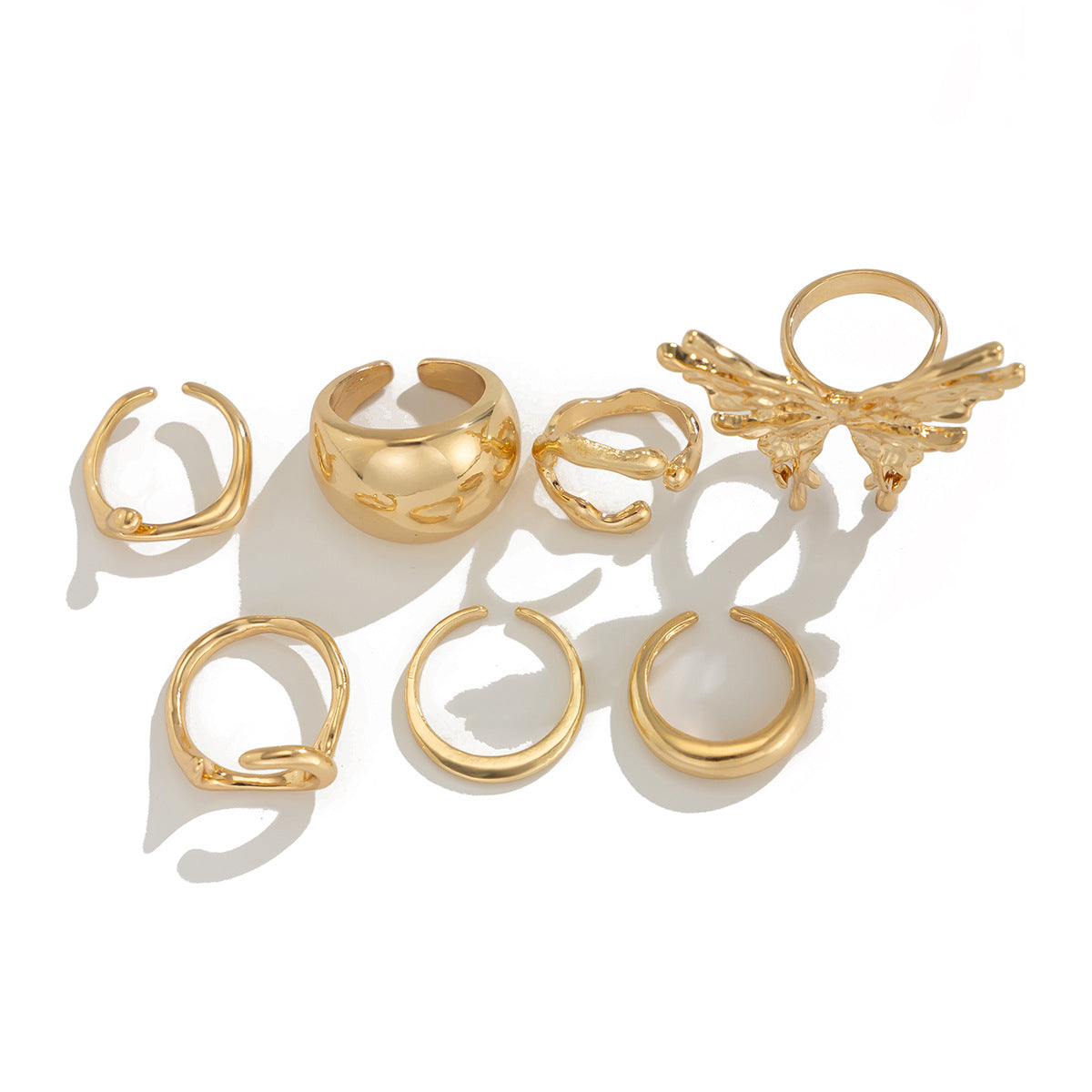Minimalist Lava Butterfly Ring Set Geometric Animal-Shaped Open Band Stackable Metal Rings for Women