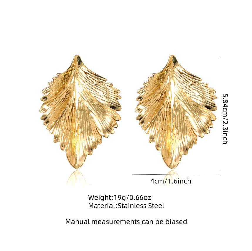 Vintage Luxury Geometric Leaf Stamped Stainless Steel Earrings for Women