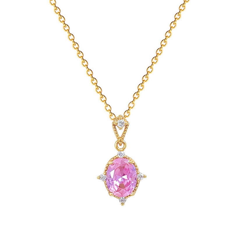 Collar de acero inoxidable con forma de rombo rosa para mujer, incrustaciones completas de diamantes de imitación, delicada cadena a la clavícula de estilo dulce y fresco