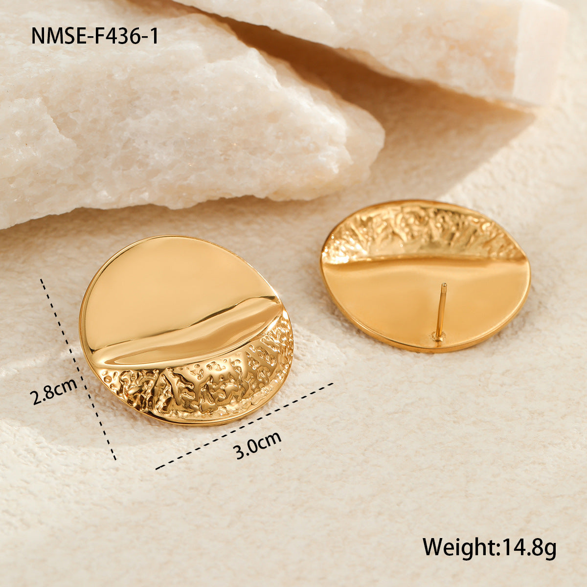 Pendientes de aro minimalistas geométricos de acero inoxidable con textura circular plegada para mujer