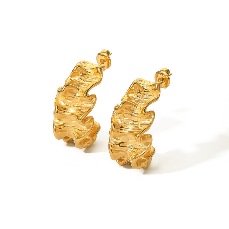 18K Gold Plated Stainless Steel Irregular Wavy Geometric Asymmetric Earrings for Women