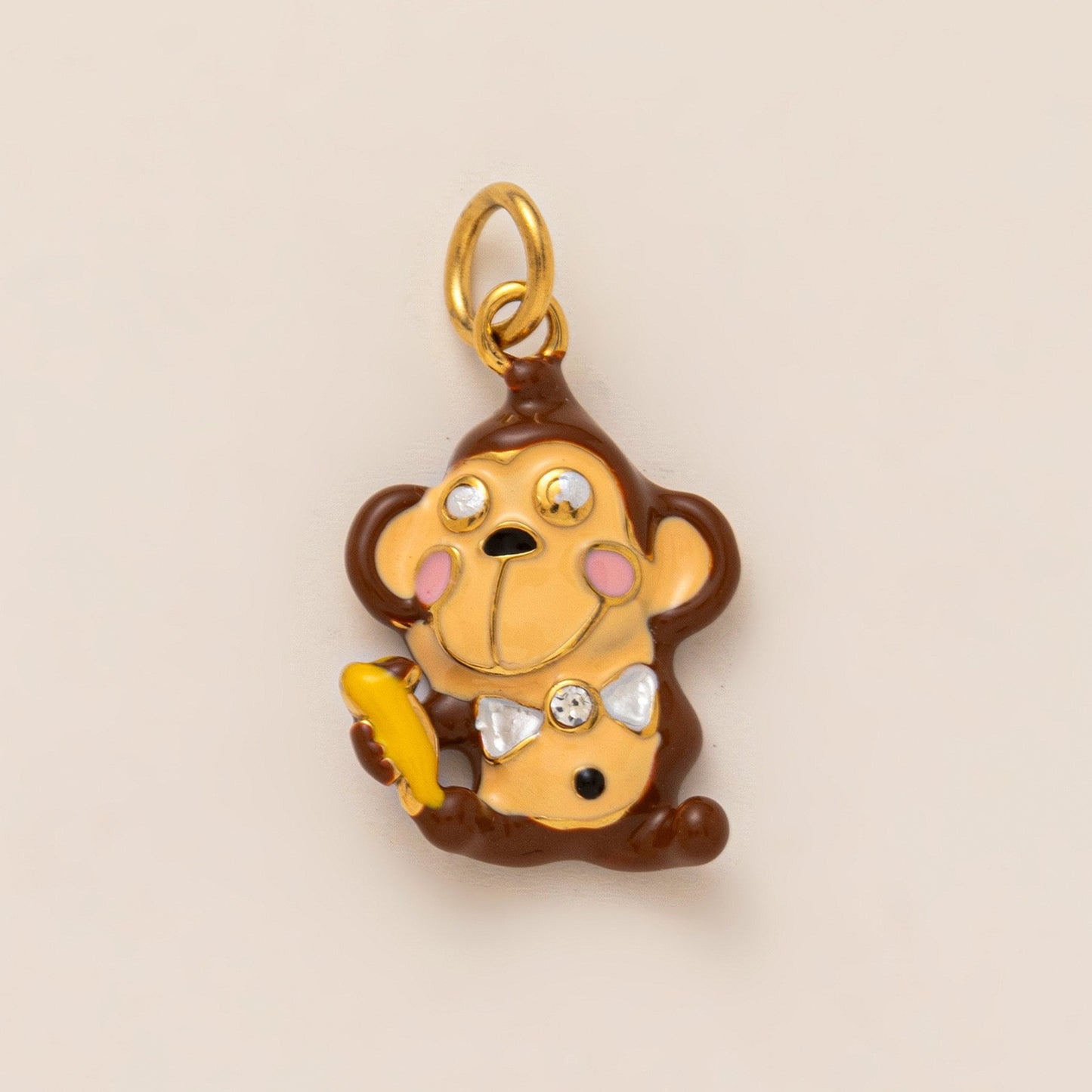 Sweet Drip Oil PVD Gold Plated Brass Stainless Steel Animal Charm Bar with Rhinestone for Women