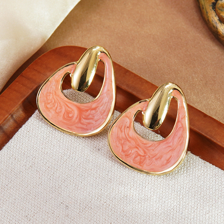Sweet Geometric Drip Oil Stainless Steel Earrings for Women