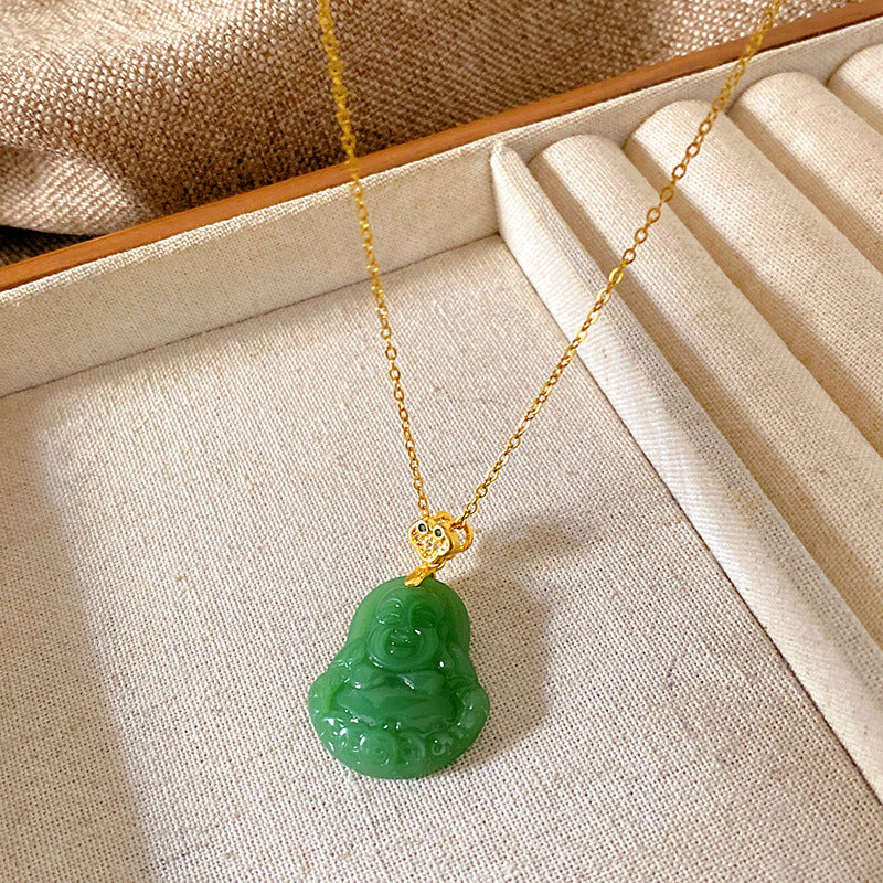 Sweet Minimalist Brass Gourd Pendant with Cubic Zirconia Inlay on Titanium Steel Cable Chain Necklace for Women