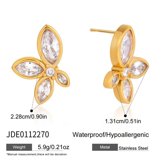 Elegantes pendientes de circonitas cúbicas con diseño floral geométrico de acero inoxidable PVD