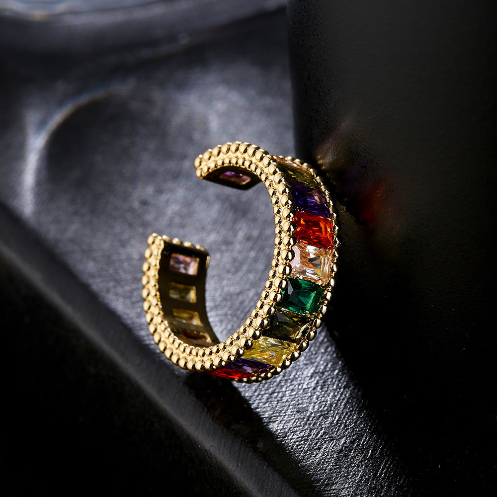 Anello geometrico in rame da donna con zirconi micro-incastonati Stile di lusso