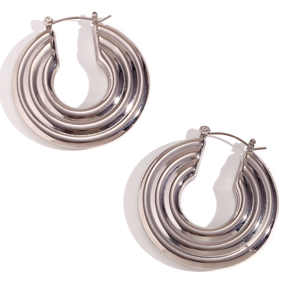 Orecchini a Cerchio Vuoti Geometrici Minimalisti in Acciaio Inossidabile da Donna con Placcatura in Oro 18K e Texture Circolare