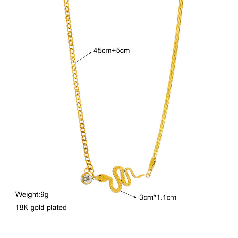 Fashionable Minimalist Titanium Steel Necklace and Bracelet Set with Gold Plated Snake Pendant for Women
