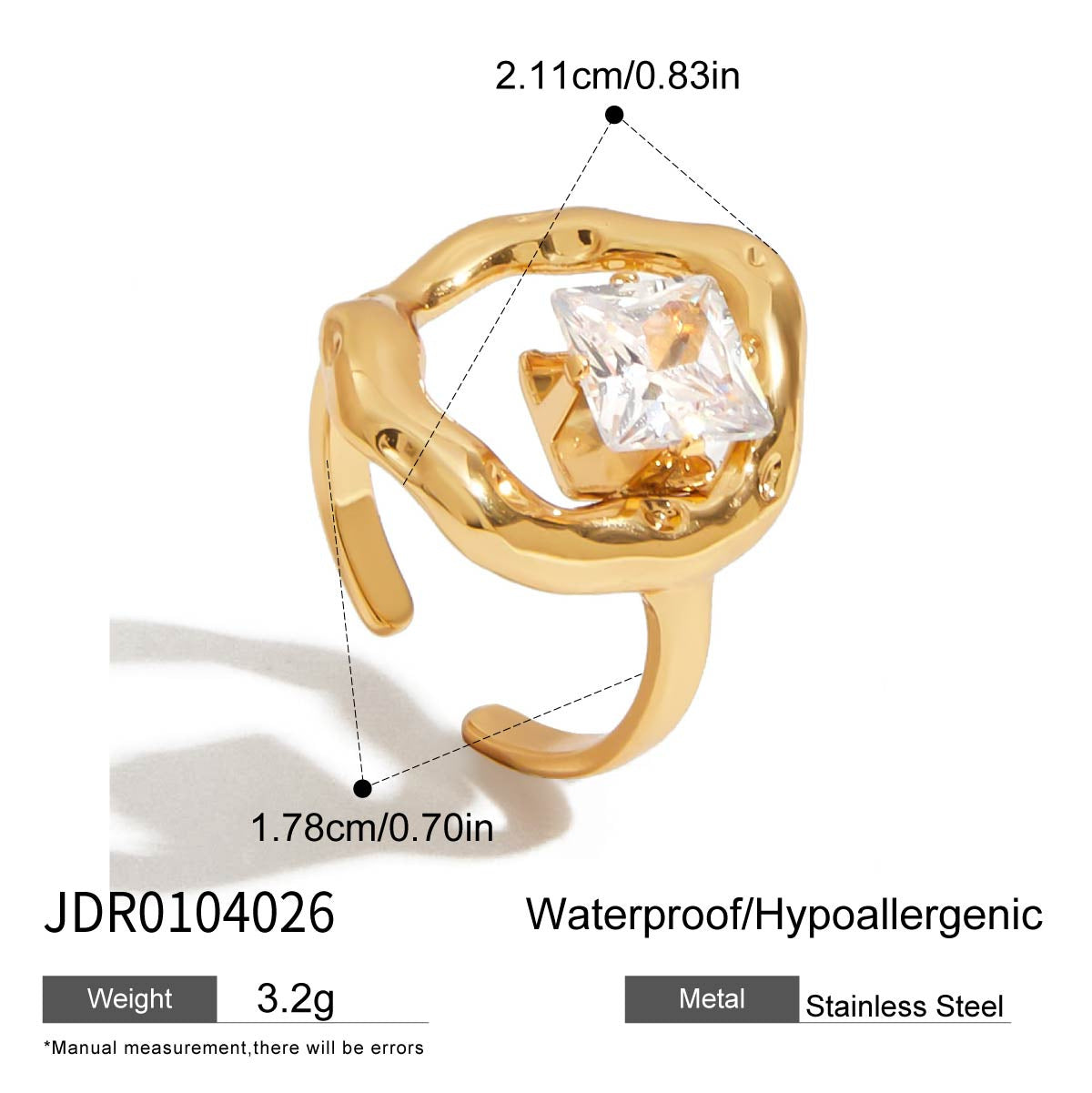 Elegant Geometric Cubic Zirconia Inlaid Plated Stainless Steel Ring for Women