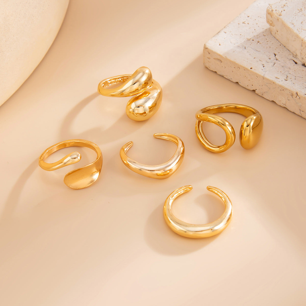 Anello da donna minimalista con nocche aperte, geometrico, in lega placcata