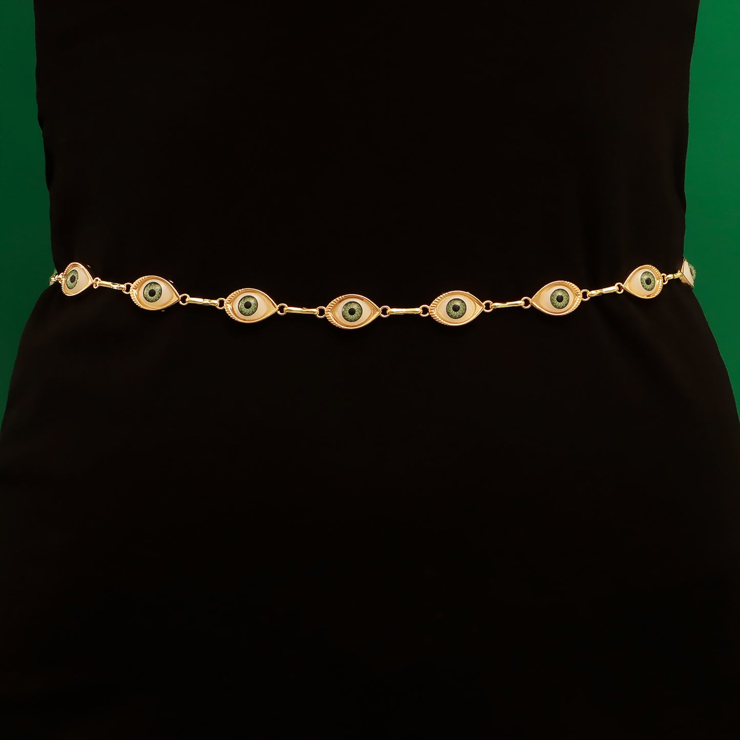 Punk Style Single-Layer Green Eye Waist Chain for Women Made of Metal Casual Vacation Body Jewelry