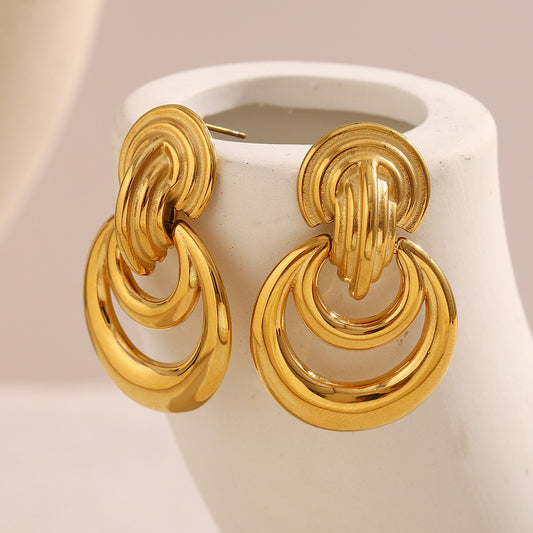 Pendientes Minimalistas de Acero Inoxidable Geométricos con Chapado en Oro de 18K y Diseño de Doble Aro