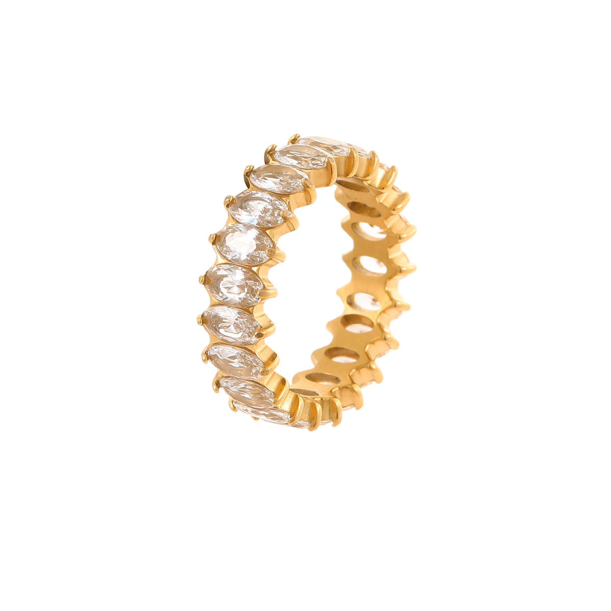 Anillo Minimalista Geométrico de Acero Inoxidable con Incrustaciones de Circonita para Mujer, Acabado Chapado, Joyería de Uso Diario a la Moda