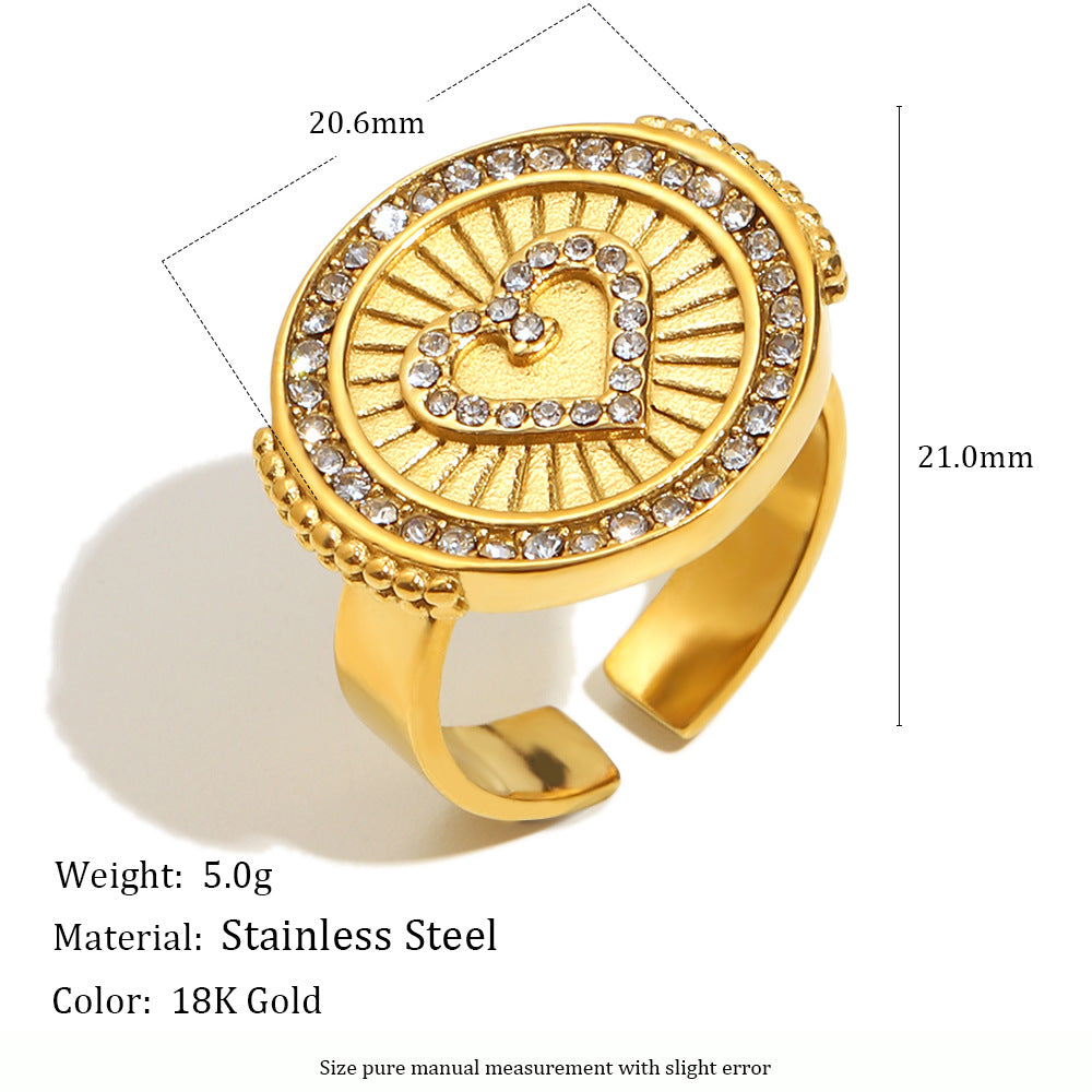 Fashionable Vintage Heart-Shaped Stainless Steel Plated 18K Gold Zircon Pendant Necklace Set for Women with Earrings and Bracelet