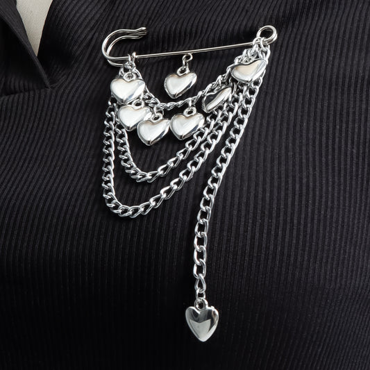 Vintage Elegant Heart Geometric Plated Alloy Brooch with Tassel Chain for Women