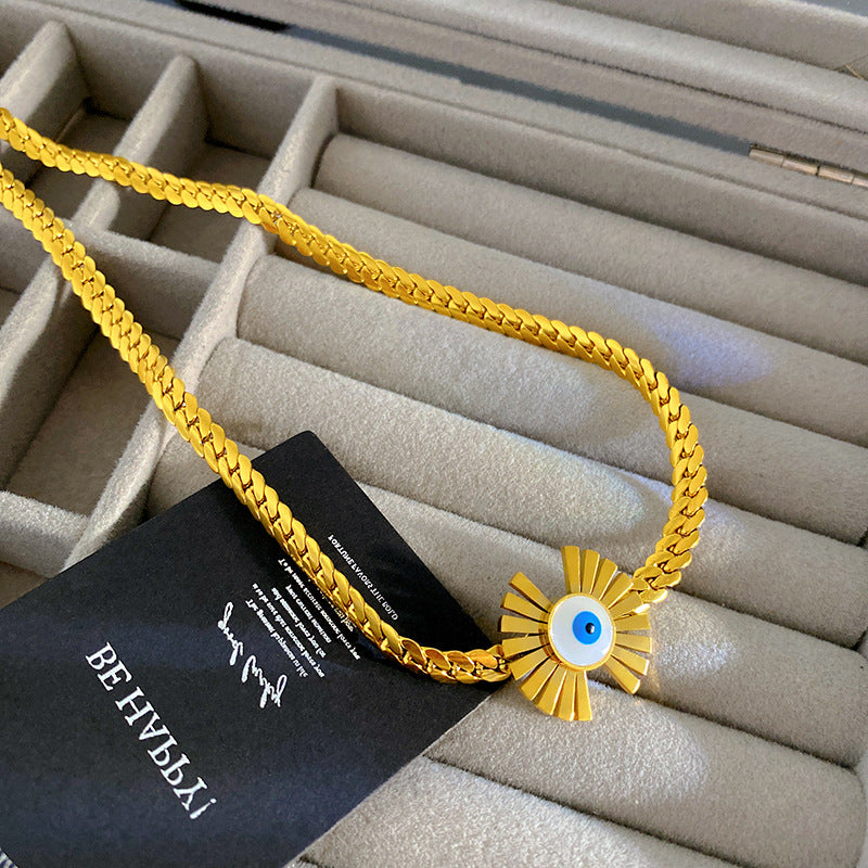 Exaggerated Streetwear 18K Gold Plated Drip Oil Teardrop Evil Eye Necklace Titanium Steel