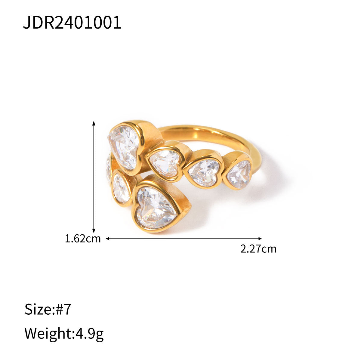 18K Gold Plated Geometric Stainless Steel Ring with Cubic Zirconia