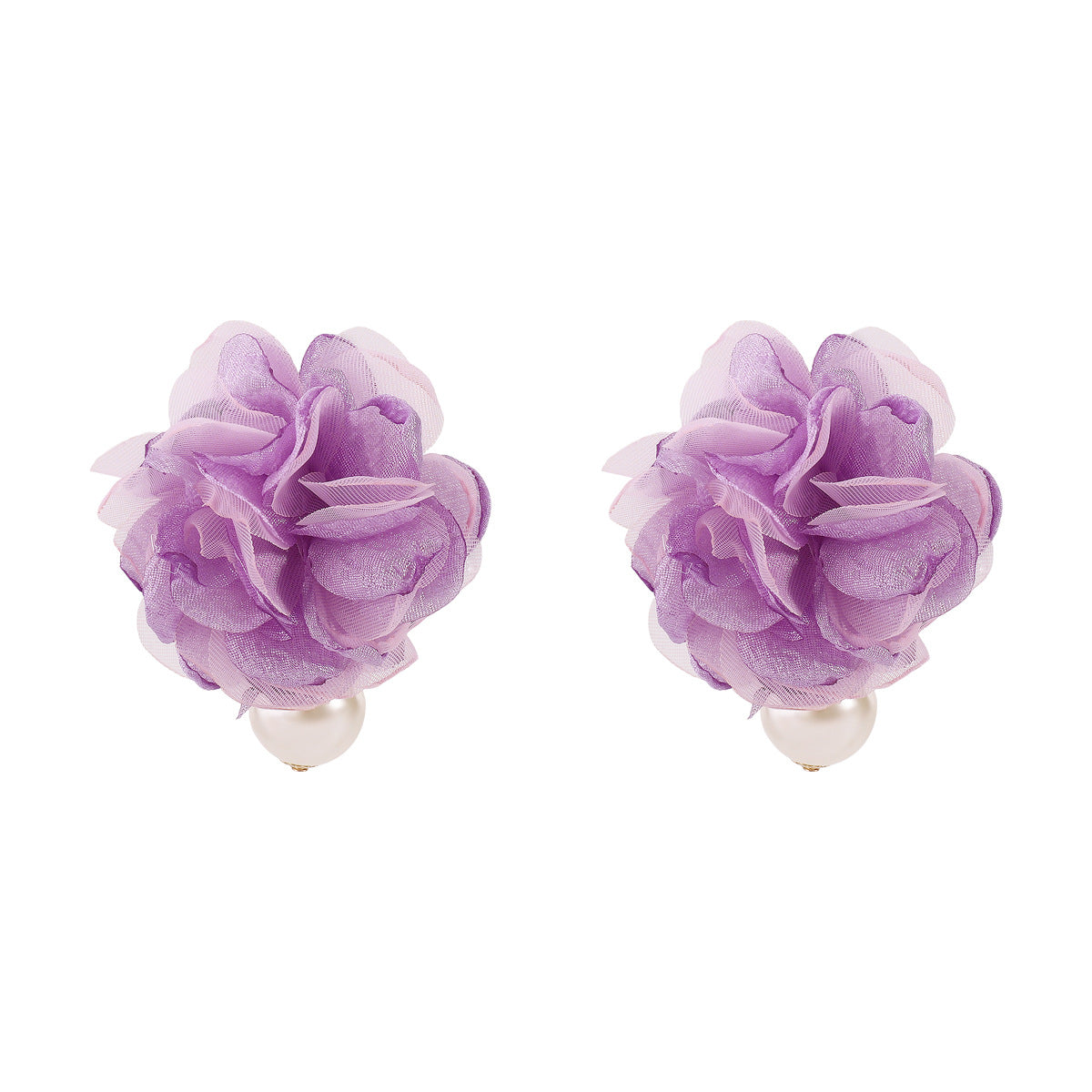 Pendientes de té de rosa hechos a mano de gasa floral y perlas de imitación estilo vintage de Hong Kong