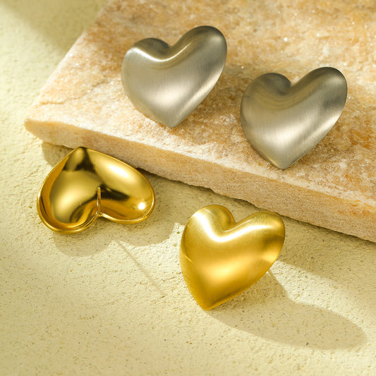 Minimalist Heart-Shaped Stainless Steel Earrings with 18K Gold Plating for Women