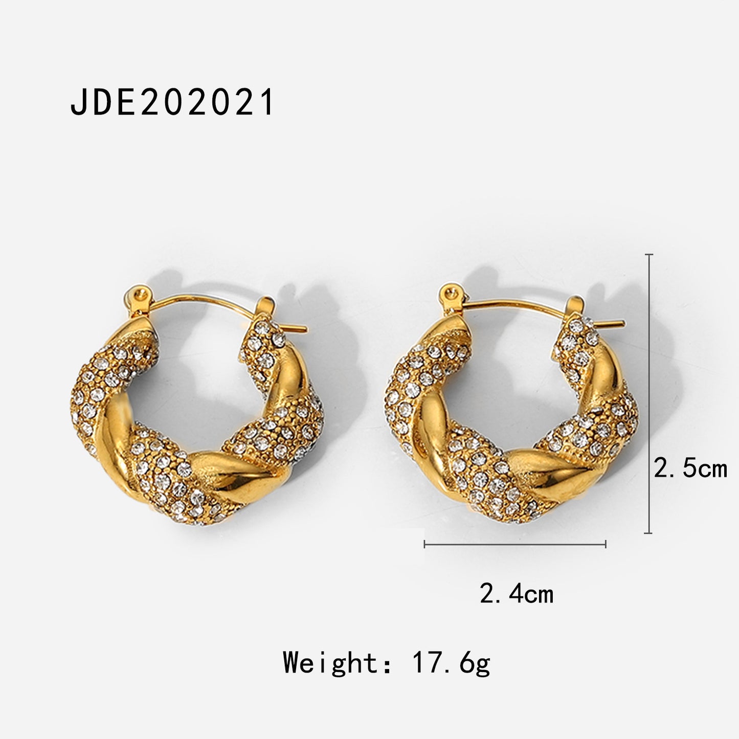 Minimalist Geometric Stainless Steel Hoop Earrings with 18K Gold Plating and White Square Cubic Zirconia Inlay