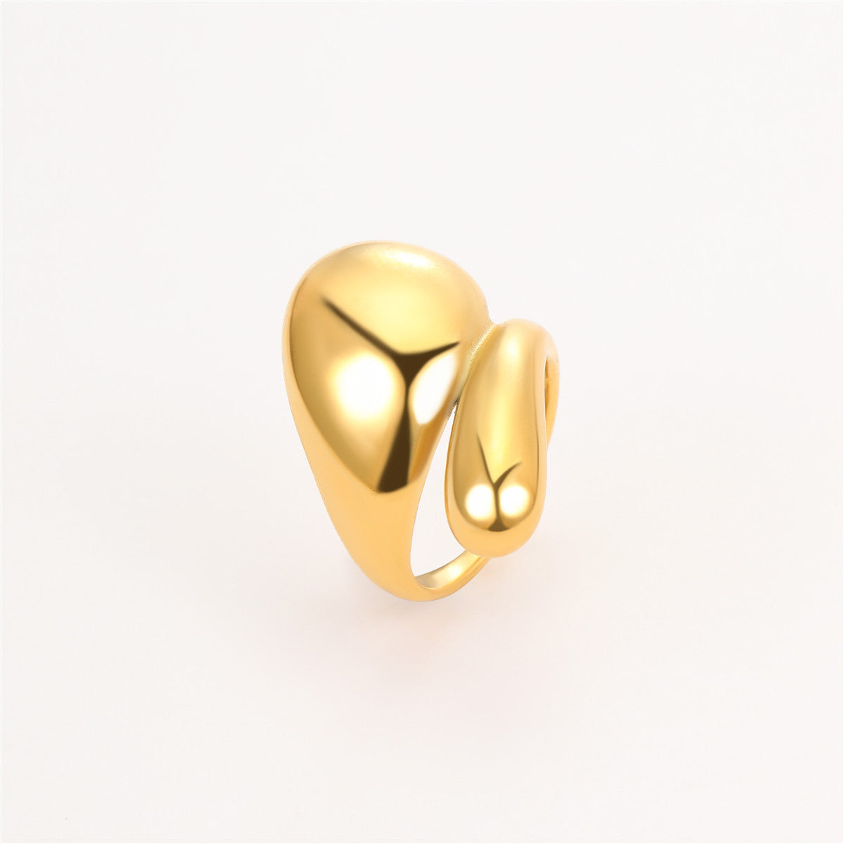 Anillo abierto ajustable de acero inoxidable con diseño geométrico minimalista y acabado pulido para mujer