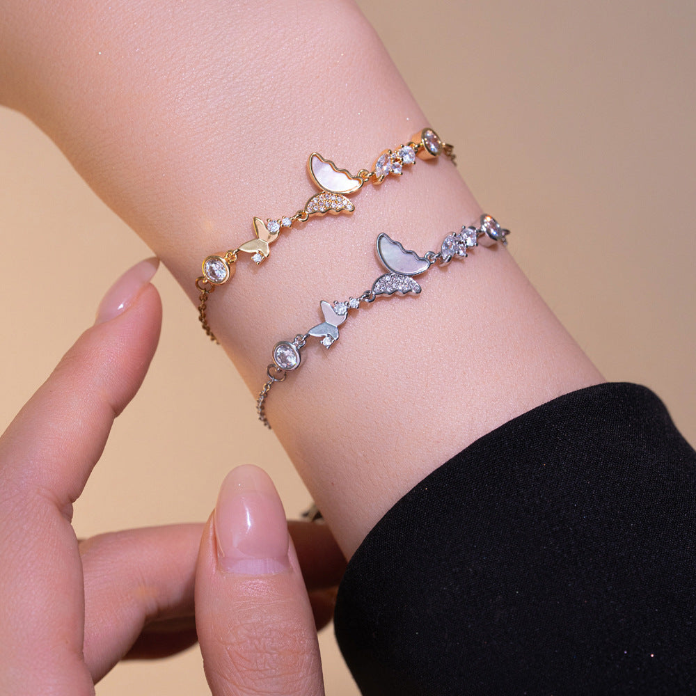 Luxury Butterfly Knot Shaped Titanium Steel Bracelet with Rhinestone Inlay for Women, Hypoallergenic Plated Finish