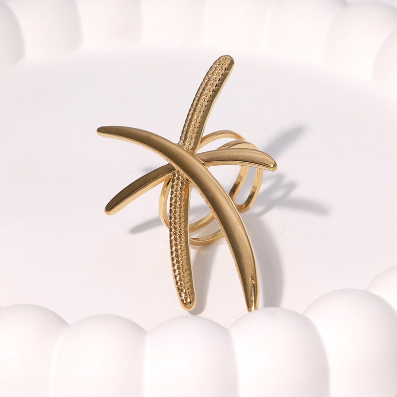 Anello da donna in acciaio inossidabile a forma di libellula, minimalista, con finitura placcata