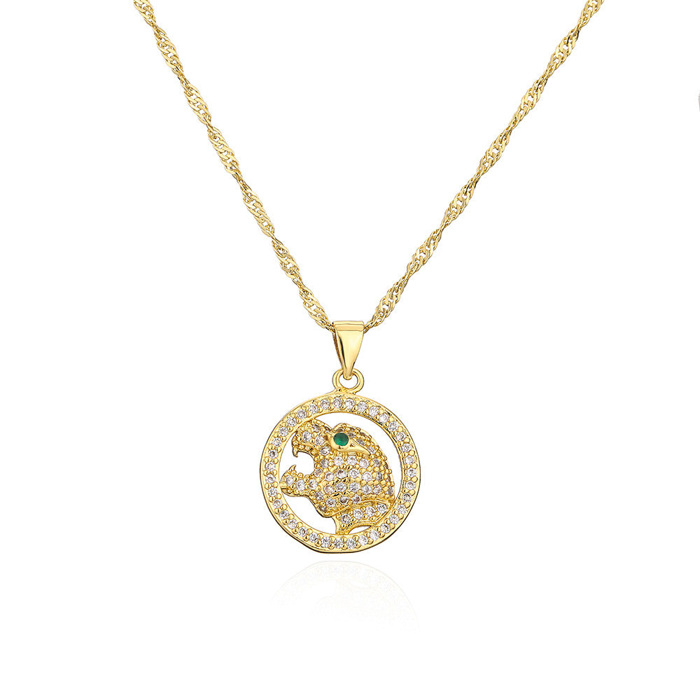 Punk Style Animal Pendant Necklace for Women with Copper Base and 18K Gold Plating, Geometric Design Locket Chain