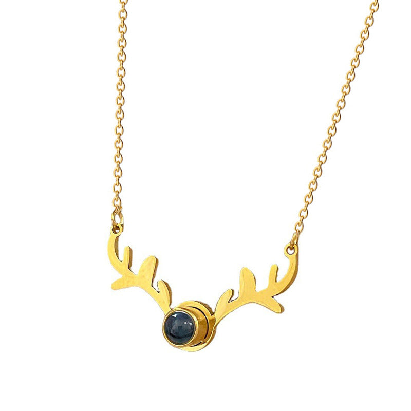 Minimalist Geometric Titanium Steel Plated Necklace for Women with Gold-Plated Projection Stone Pendant and Clavicle Chain Style