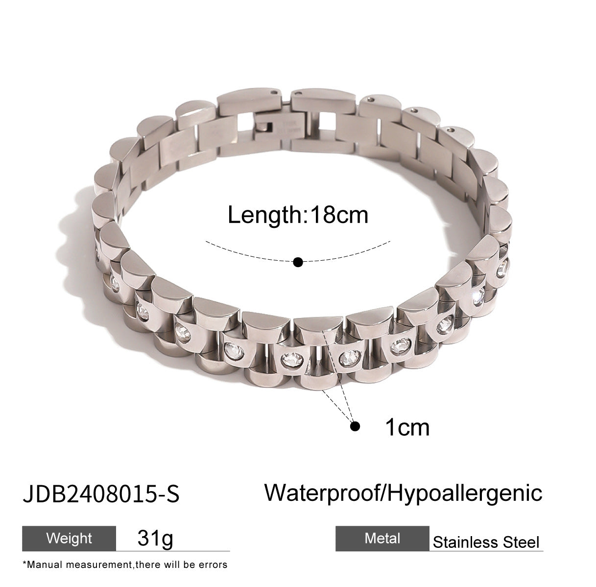 Bracciale geometrico da donna in acciaio inossidabile placcato e strass