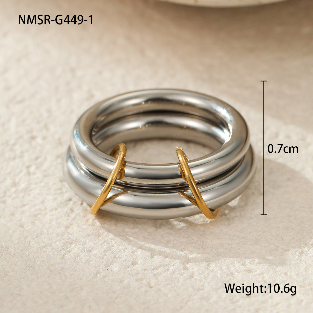 Conjunto de anillos geométricos apilables de lujo de acero inoxidable con baño de oro de 18 quilates y diseño de bloques de color para mujer