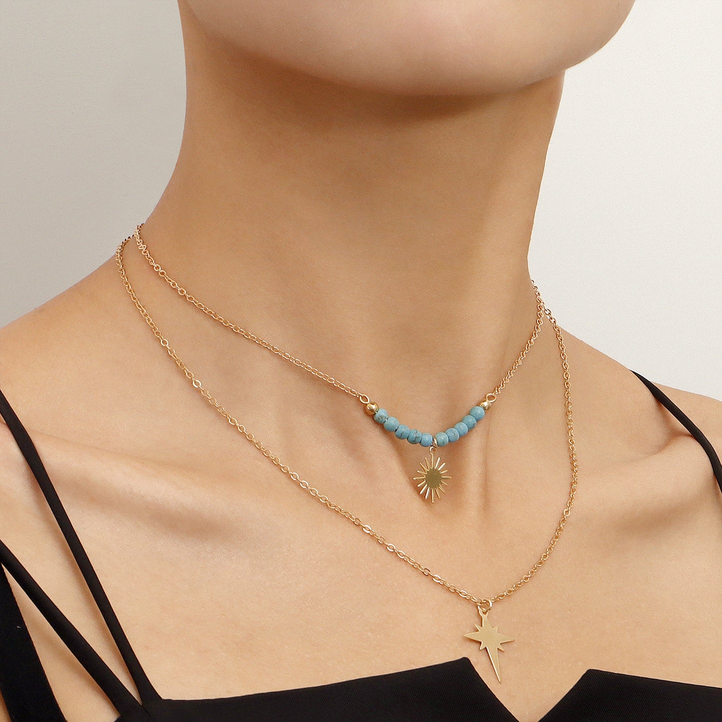 Minimalist Geometric Two-Tier Clavicle Necklace in Alloy with Plated Finish for Women