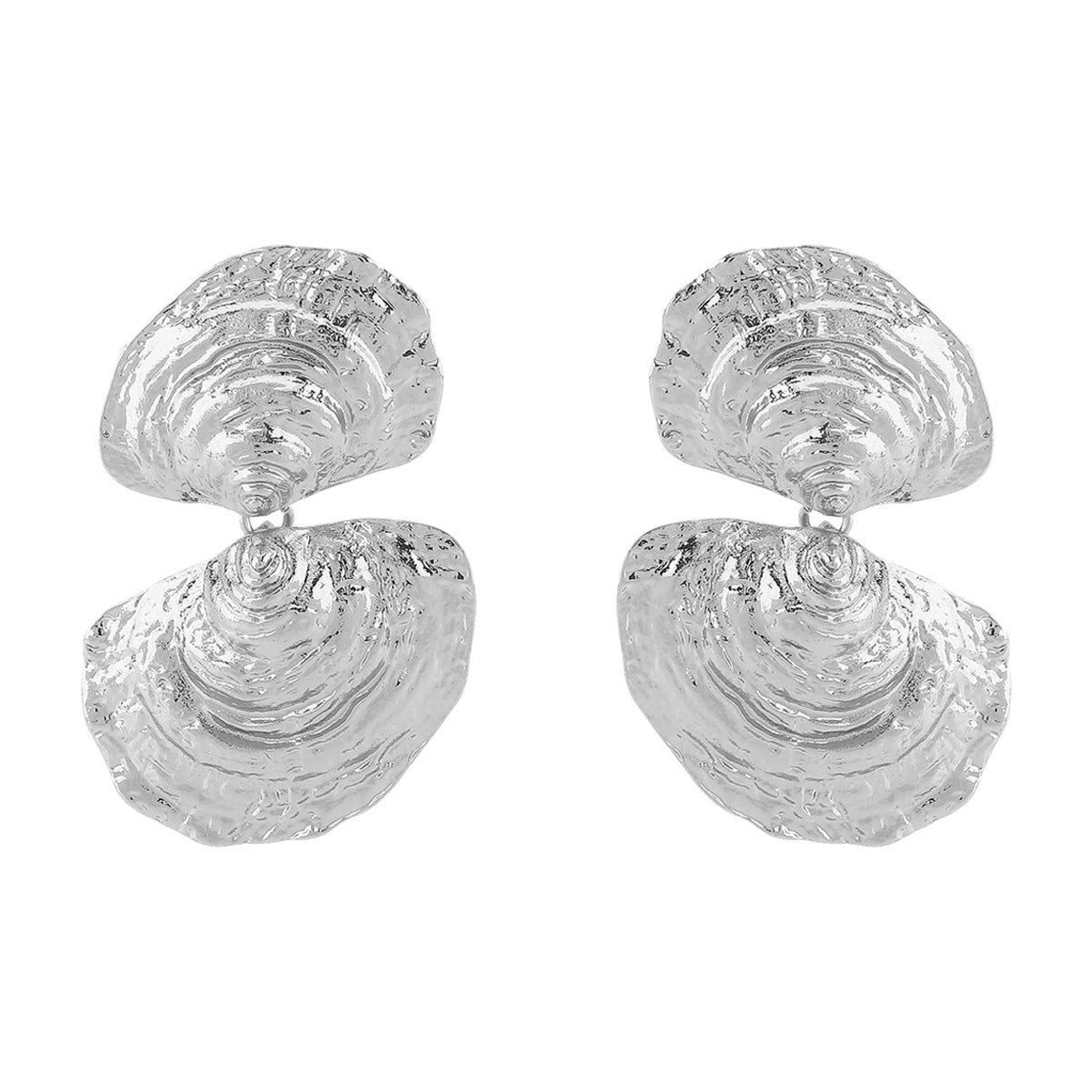 Pendientes de Aleación con Textura Geométrica Ondulada Minimalista y Postes de Acero Inoxidable, Diseño Irregular Inspirado en Conchas Marinas para Mujer