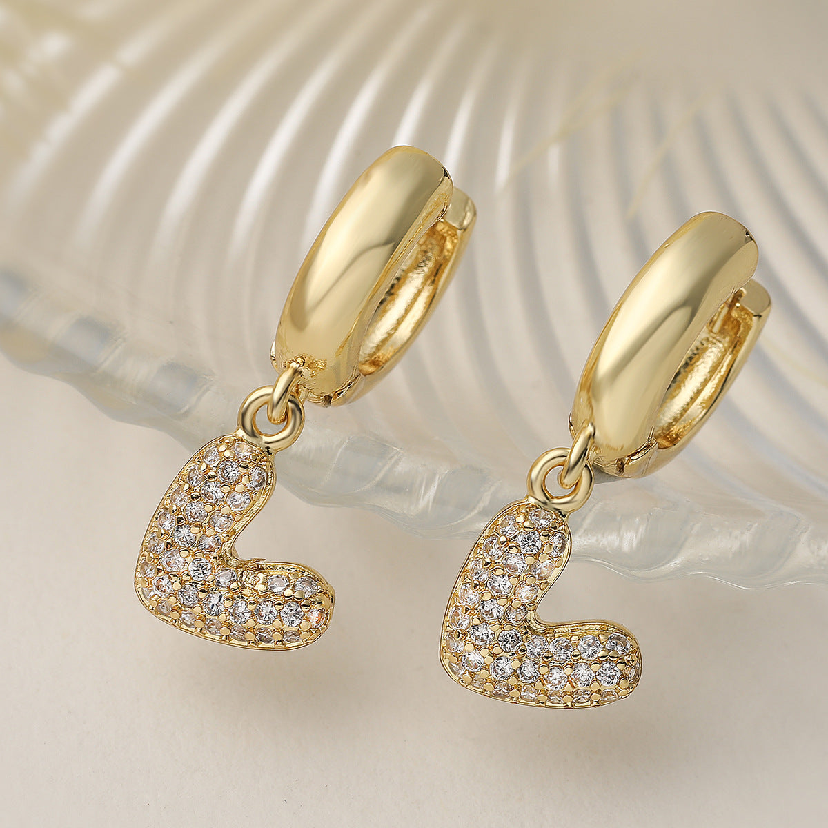 Elegant Heart Shaped Brass Gold Plated Earrings with Cubic Zirconia for Women