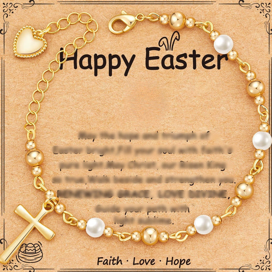 Vintage Elegant Cross Pearl Plated Stainless Steel Bracelet for Women
