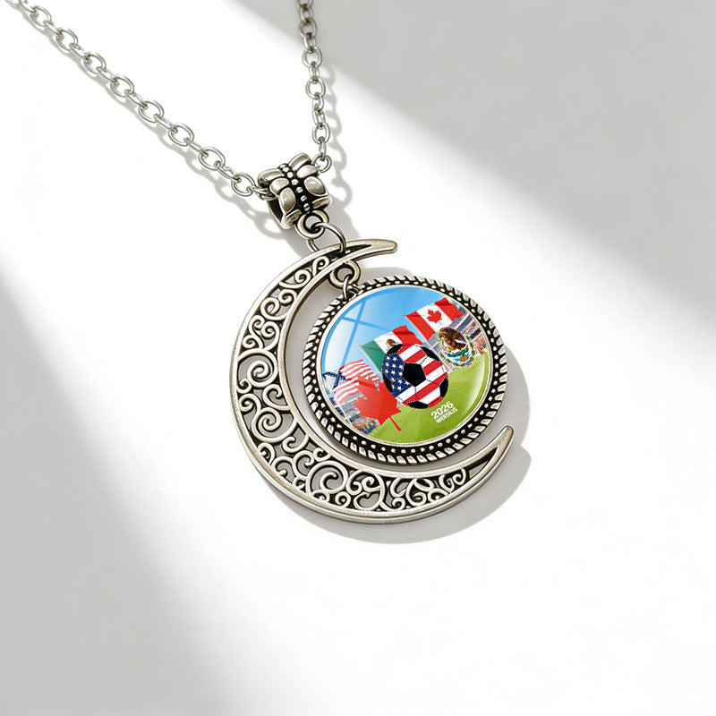 Sporty Geometric Alloy Plated Necklace with Crystal Pendant Unisex Cable Chain