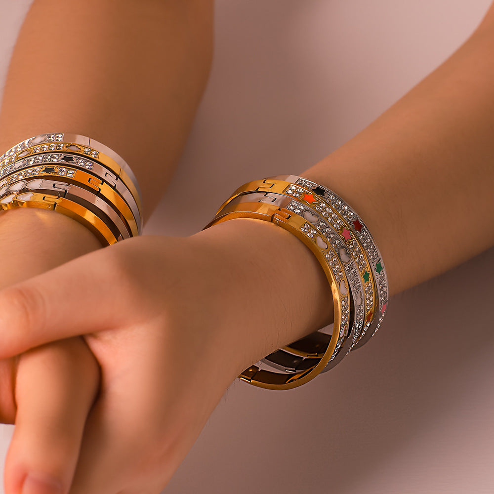 Ins Style Stainless Steel Waterproof Bracelet with Zircon Inlay White Abalone Shell and 18K Gold Plated Finish