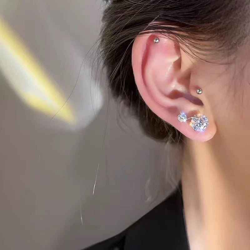Aretes minimalistas geométricos de circonita para mujer con postes de plata de ley 925