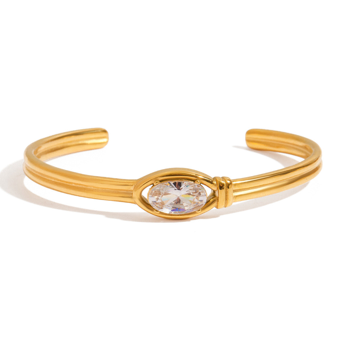 Pulsera Minimalista Geométrica de Acero Inoxidable con Acentos de Pedrería y Baño para Mujer