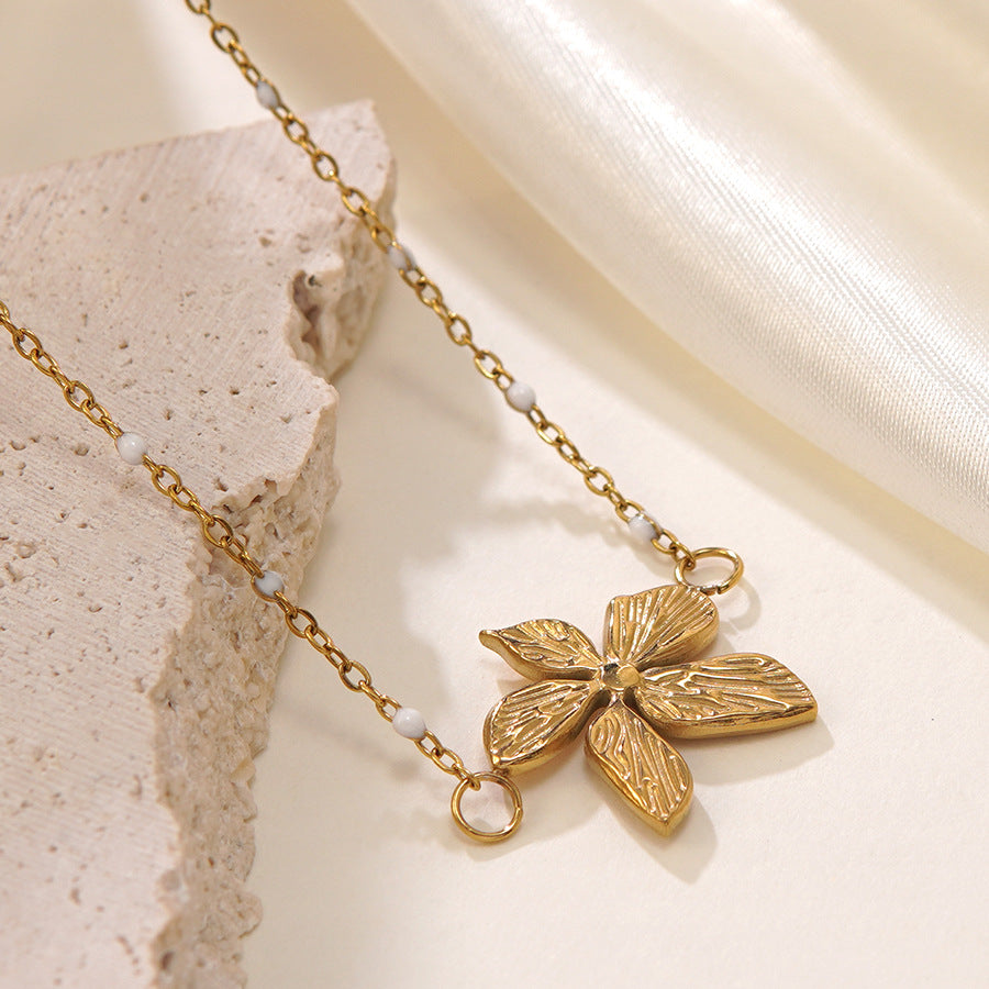 Set di collana e orecchini da donna placcati in acciaio inossidabile con motivo floreale geometrico minimalista